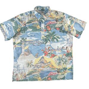 REYN SPOONER Hawaiian Shirt Mens 2XL Honolulu TPA Reverse Print Resort Cruise